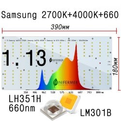 1.13 Quantum board 180 х 390 Samsung lm301b 2700K+ Samsung lm301b 4000K + Samsung lh351h 660nm